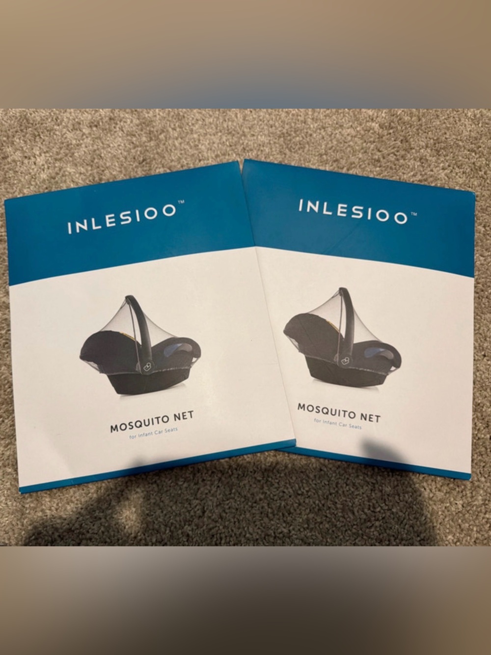 Inlesioo Mosquito Net for Infant Car Seats - Blue/White Packaging